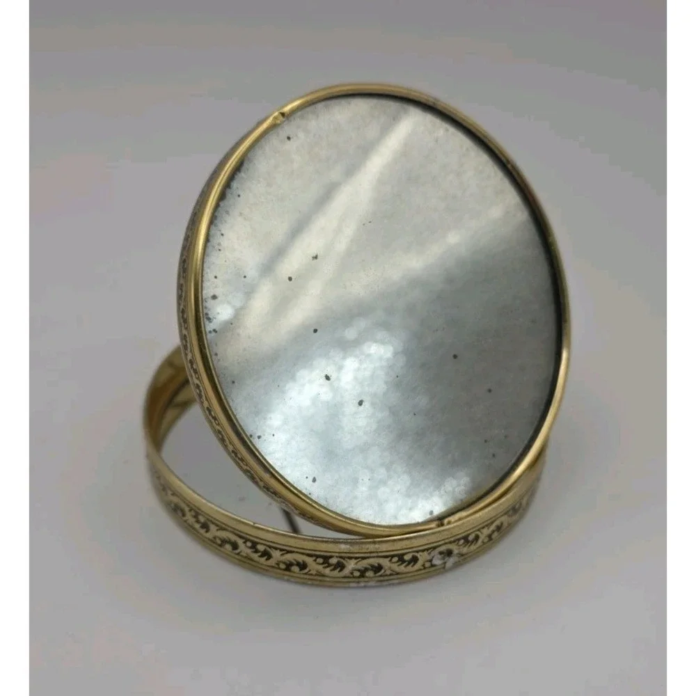 Vintage Japan Faux Mother Of Pearl Compact Folding Vanity Makeup Mirror Travel